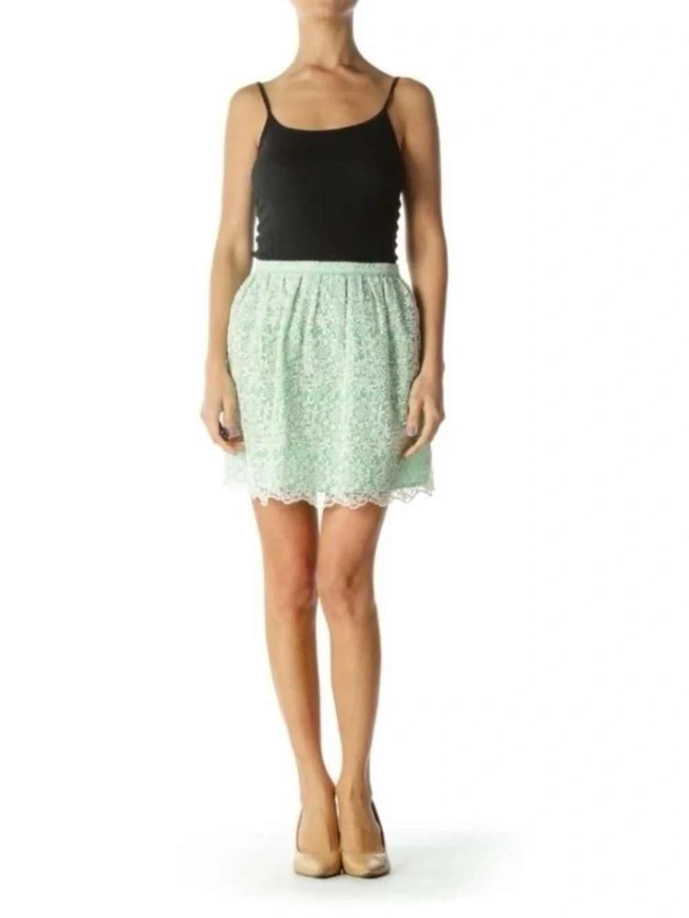 Zara Embroidered Mint Floral Print A-line Skirt  Size S.
